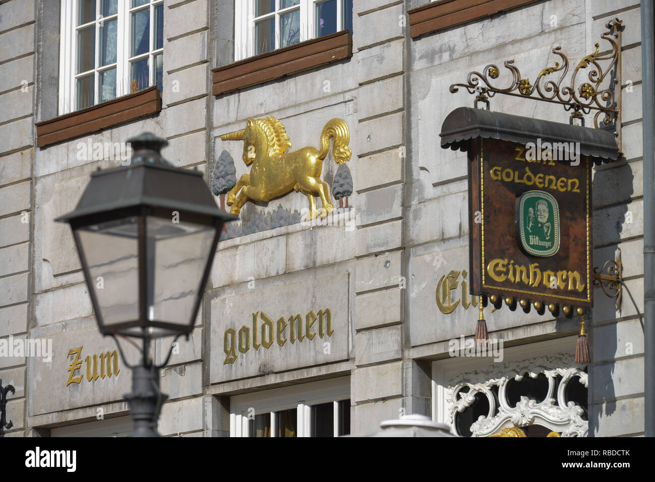 "Ristorante ''al golden unicorn'', mercato, Aachen, nel Land Renania settentrionale-Vestfalia,', Gaststaette 'Zum Goldenen Einhorn', Markt, Nordrhein-Westfale Foto Stock