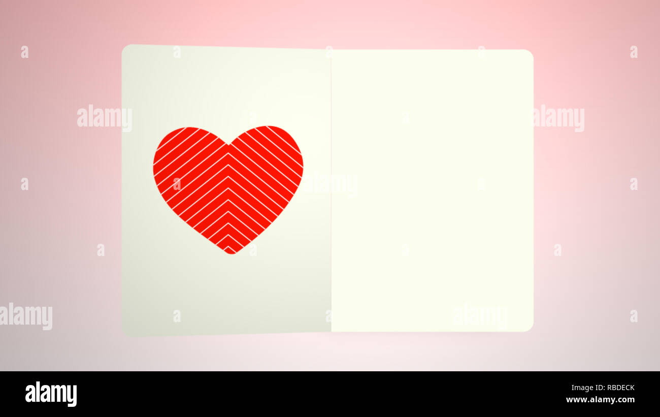 Animata lettera che si apre con un tema di San Valentino cover, riprese ideale per il giorno di San Valentino per coppie in amore, animazione Foto Stock