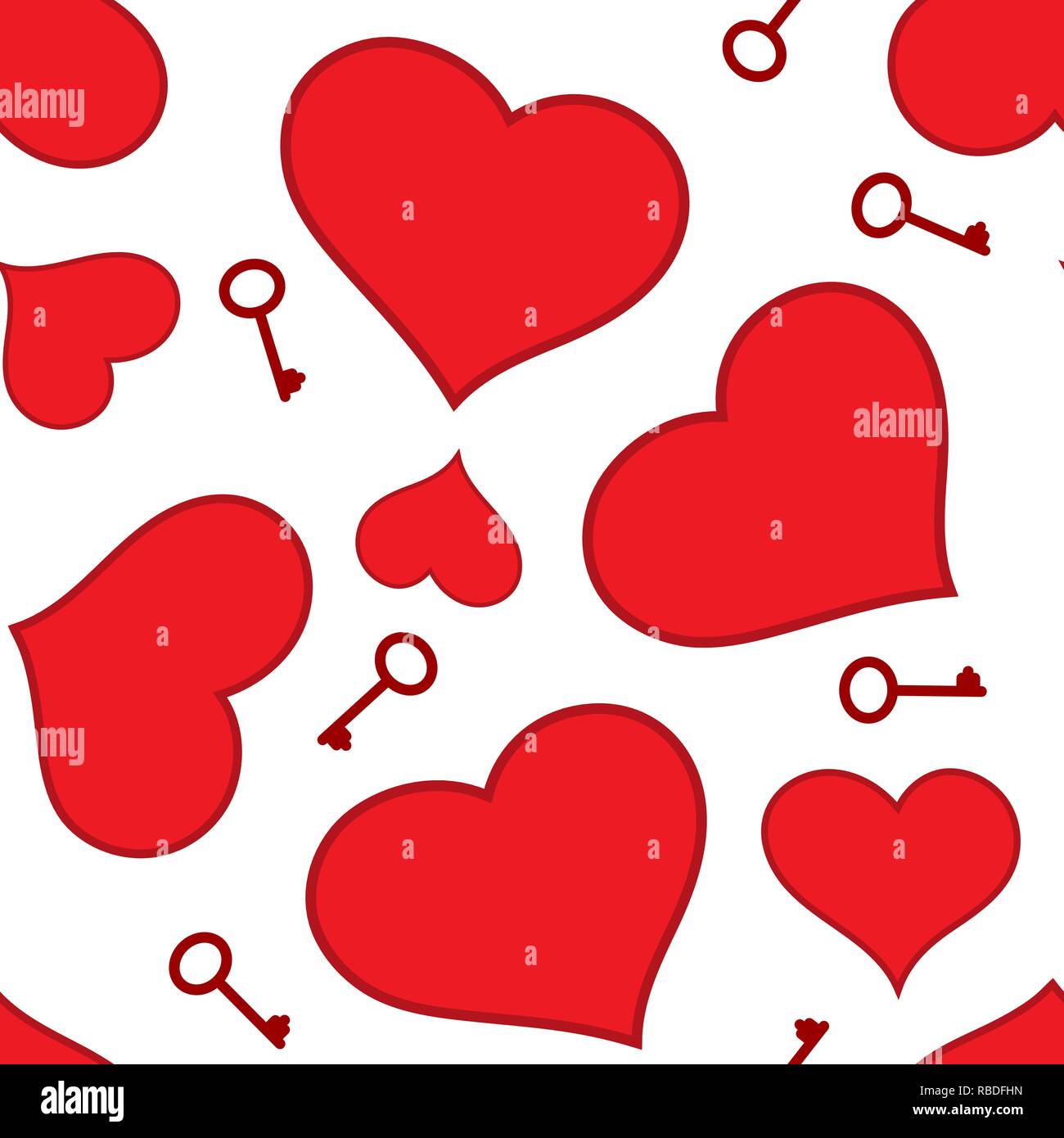 Motivo senza cuciture di cuori e tasti rossi su sfondo bianco, design vettoriale di San Valentino Illustrazione Vettoriale