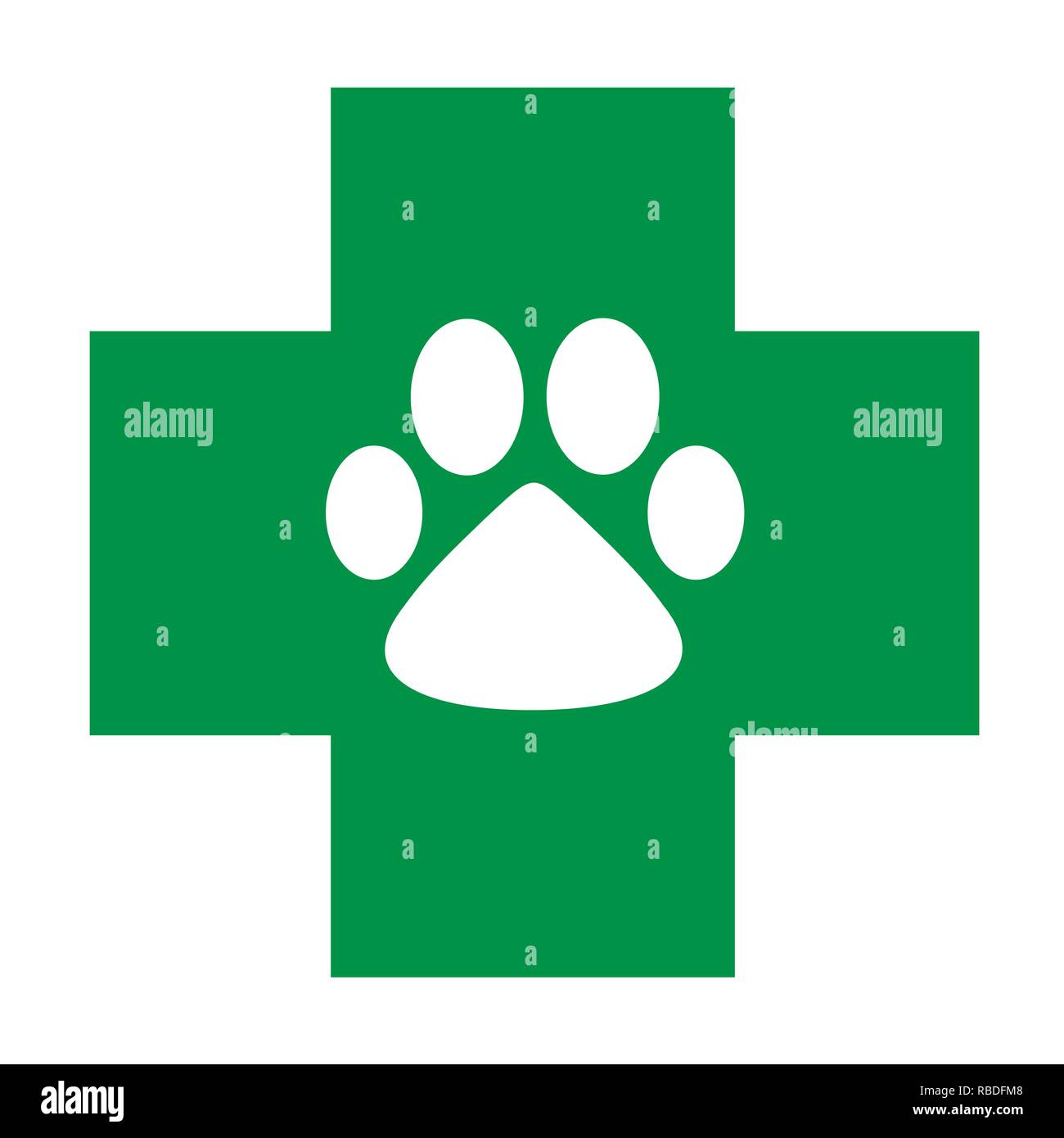 Croce Verde con zampa cure veterinarie icona di simbolo Illustrazione Vettoriale