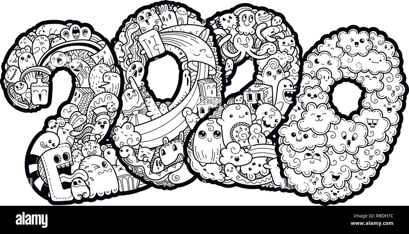 Immagini Natale 2020 Da Colorare.Nuovo Anno 2020 Monster Doodle Data Ornati Simbolo Di Vacanza Illustrazione Vettoriale Per Stampe Design E Pagine Da Colorare Immagine E Vettoriale Alamy