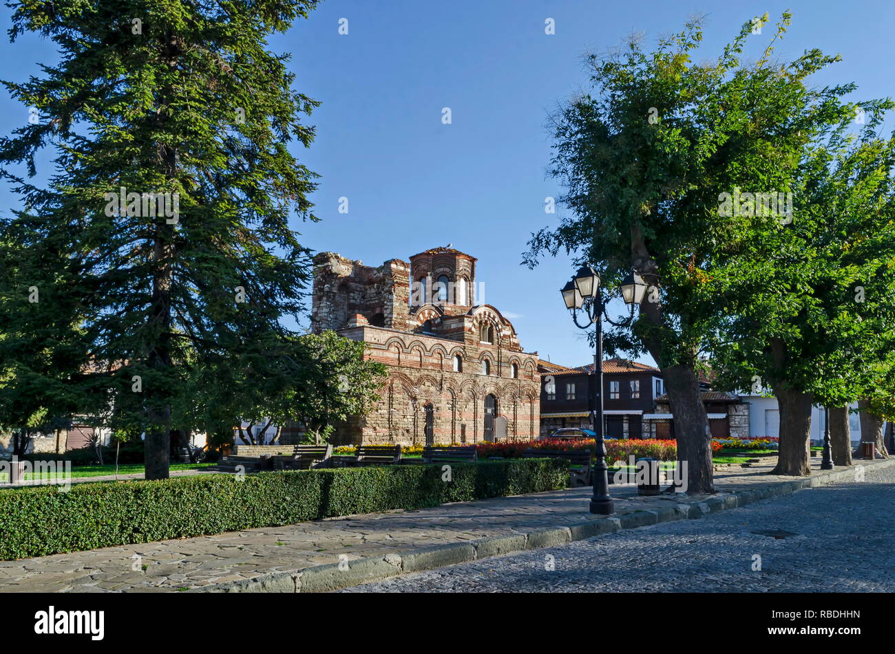 Medievale chiesa ortodossa Crist Pantokrator - 13c. nella città antica città di Nessebar o Mesembria sulla costa del Mar Nero, Bulgaria, Europa Foto Stock