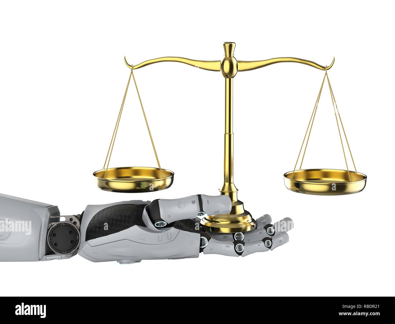 Cyber legge o diritto di internet concetto con il rendering 3d ai robot con scala di legge Foto Stock