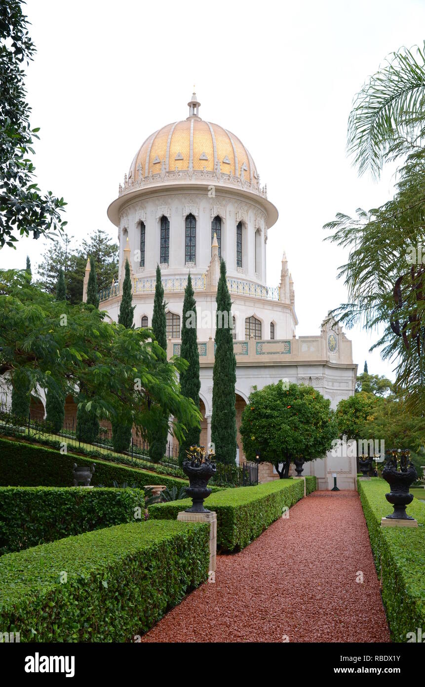 Santuario del Bab e giardini Bahai di Haifa, Israele Foto Stock
