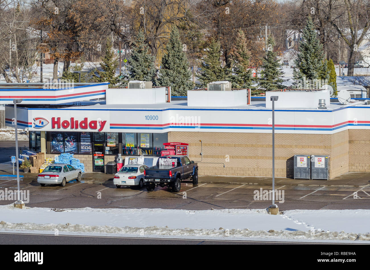 Birds Eye view di suburban Minneapolis in inverno Foto Stock