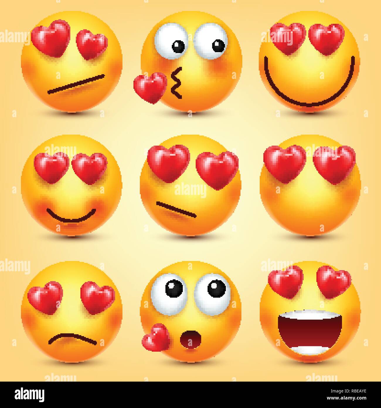 Gli Emoji Sorridente Con Cuore Rosso Set Di Vettore Il Giorno Di San Valentino Giallo Cartoon Emoticon Faccia Amore Sensazione Di Espressione Immagine E Vettoriale Alamy