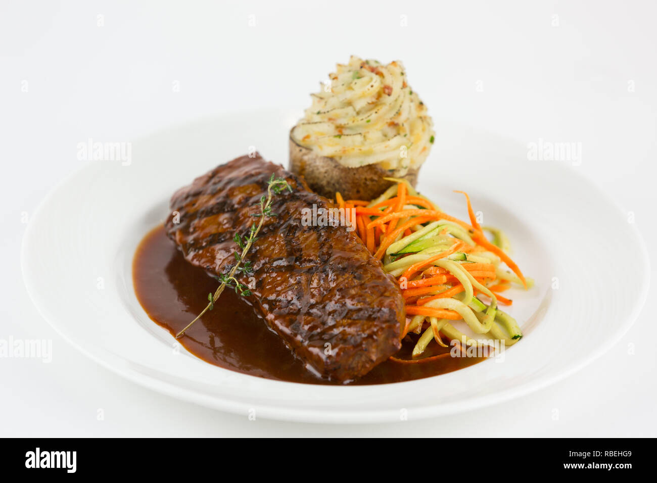 Piastrate bistecca per cena Foto Stock