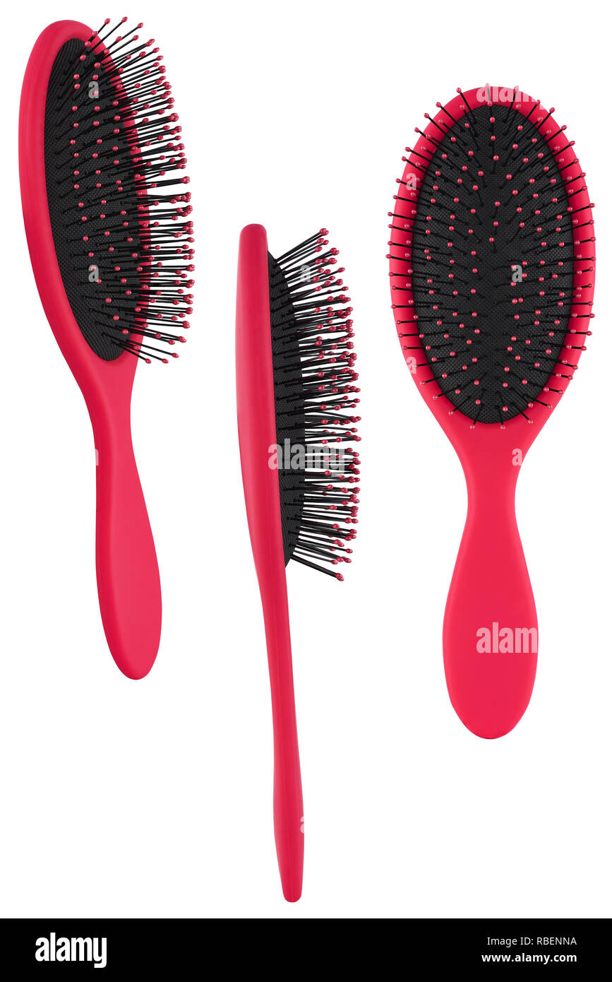 Set di tre istanze di un elegante rosso Pettine per capelli spazzola con  manico, isolato sul trasparente o sfondo bianco Foto stock - Alamy