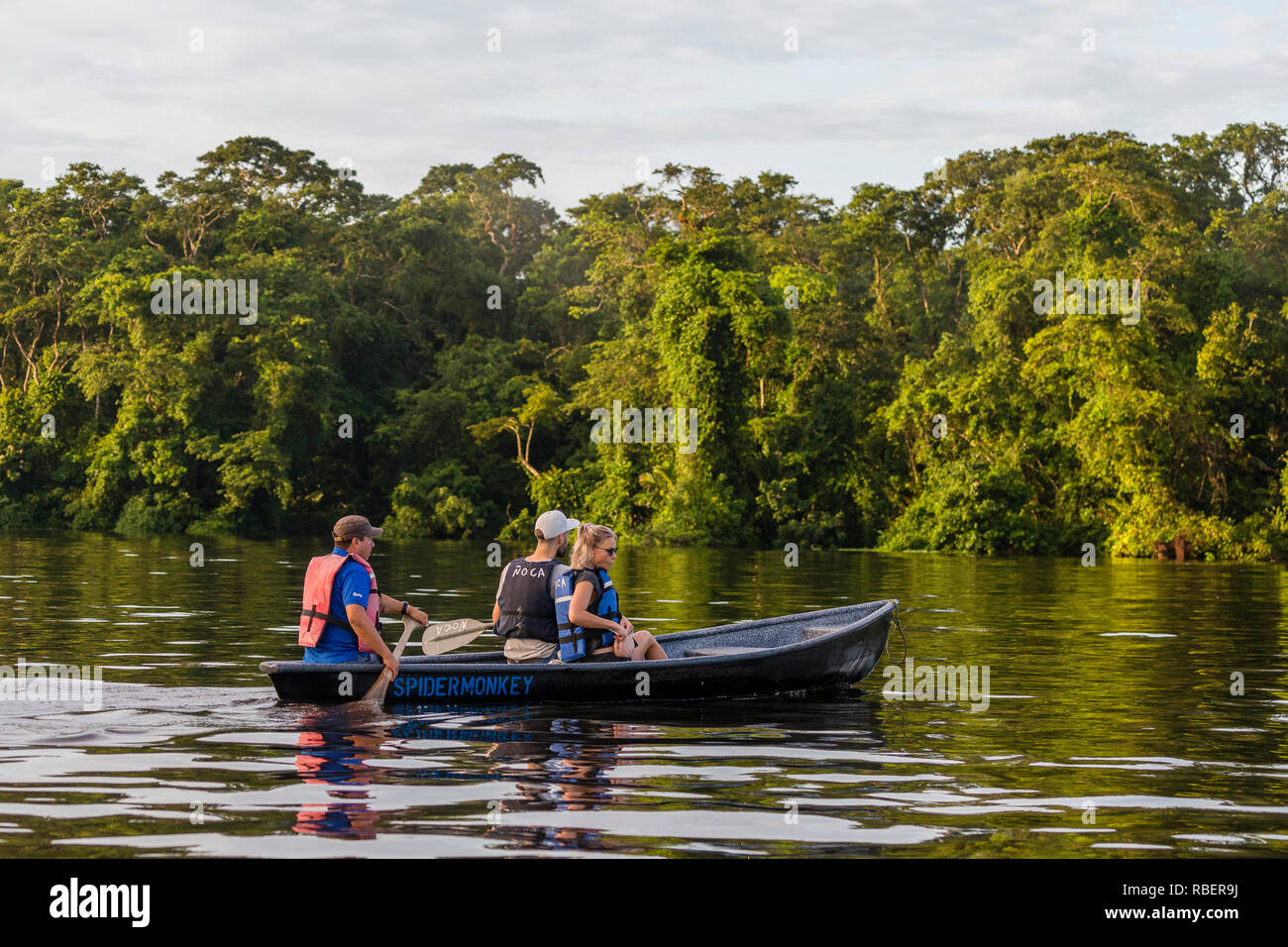 River safari, parco nazionale di Tortuguero, Costa Rica Foto Stock
