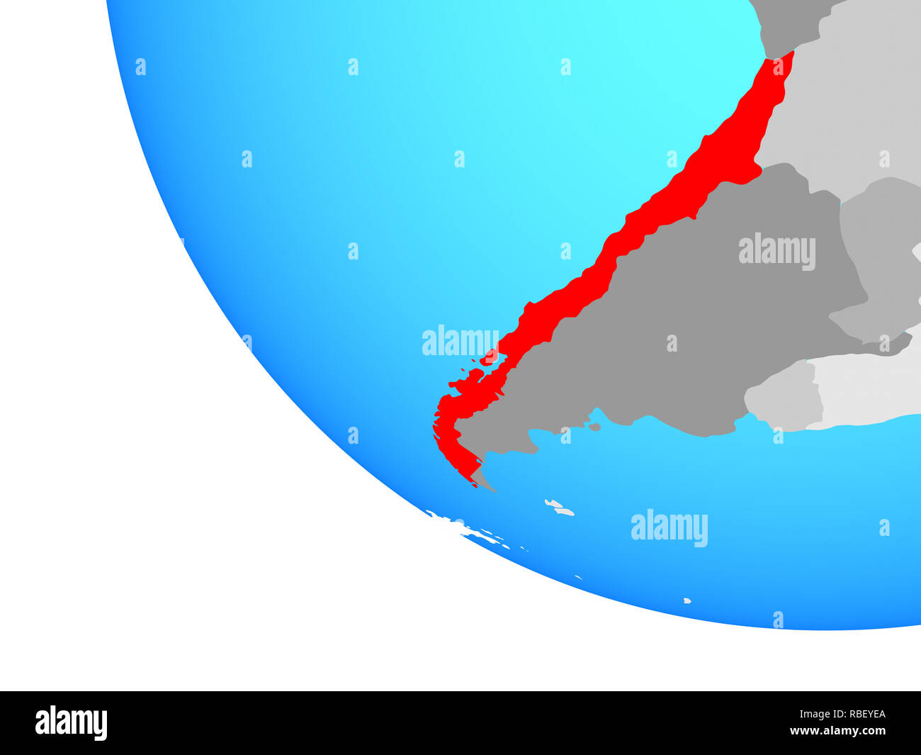 Il Cile sul globo semplice. 3D'illustrazione. Foto Stock
