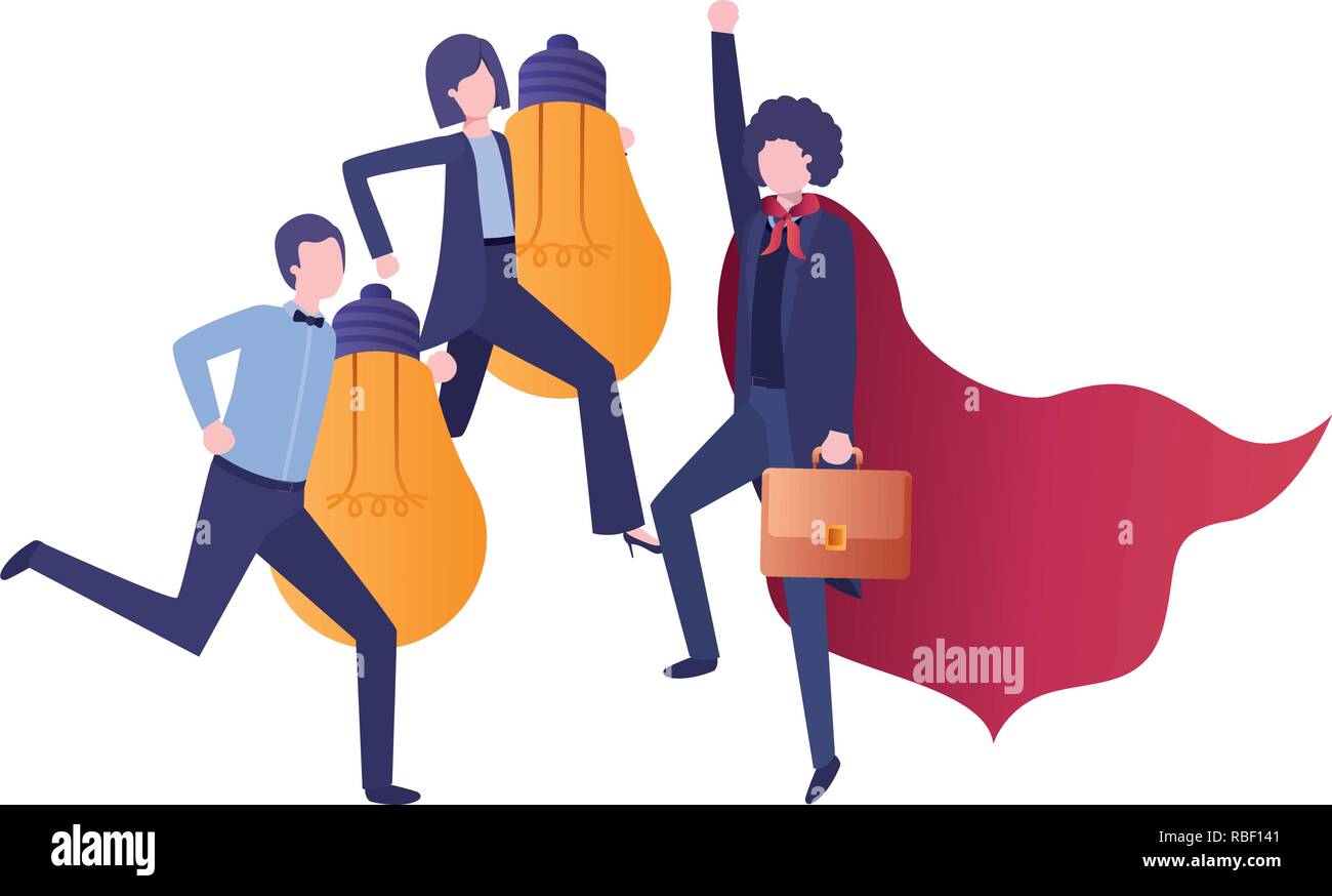 Gruppo di business con la lampadina della luce di carattere avatar Illustrazione Vettoriale