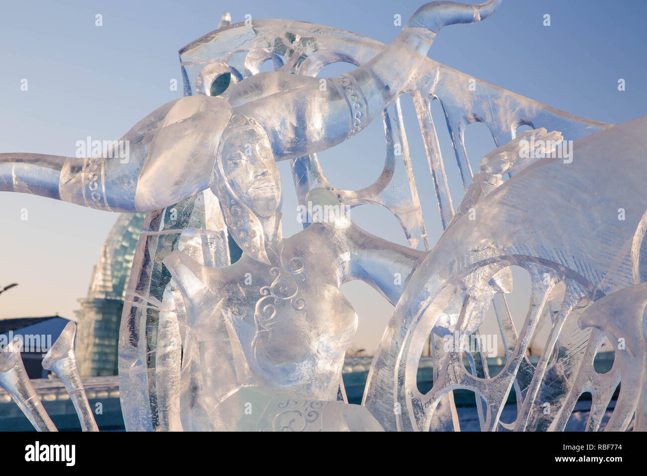 Harbin, Cina. 9 Gen, 2019. La 33th Harbin internazionale di scultura su ghiaccio festival di Harbin, Heilongjiang in Cina il 09 gennaio 2019.(foto di TPG/CNS) Credito: TopPhoto/Alamy Live News Foto Stock