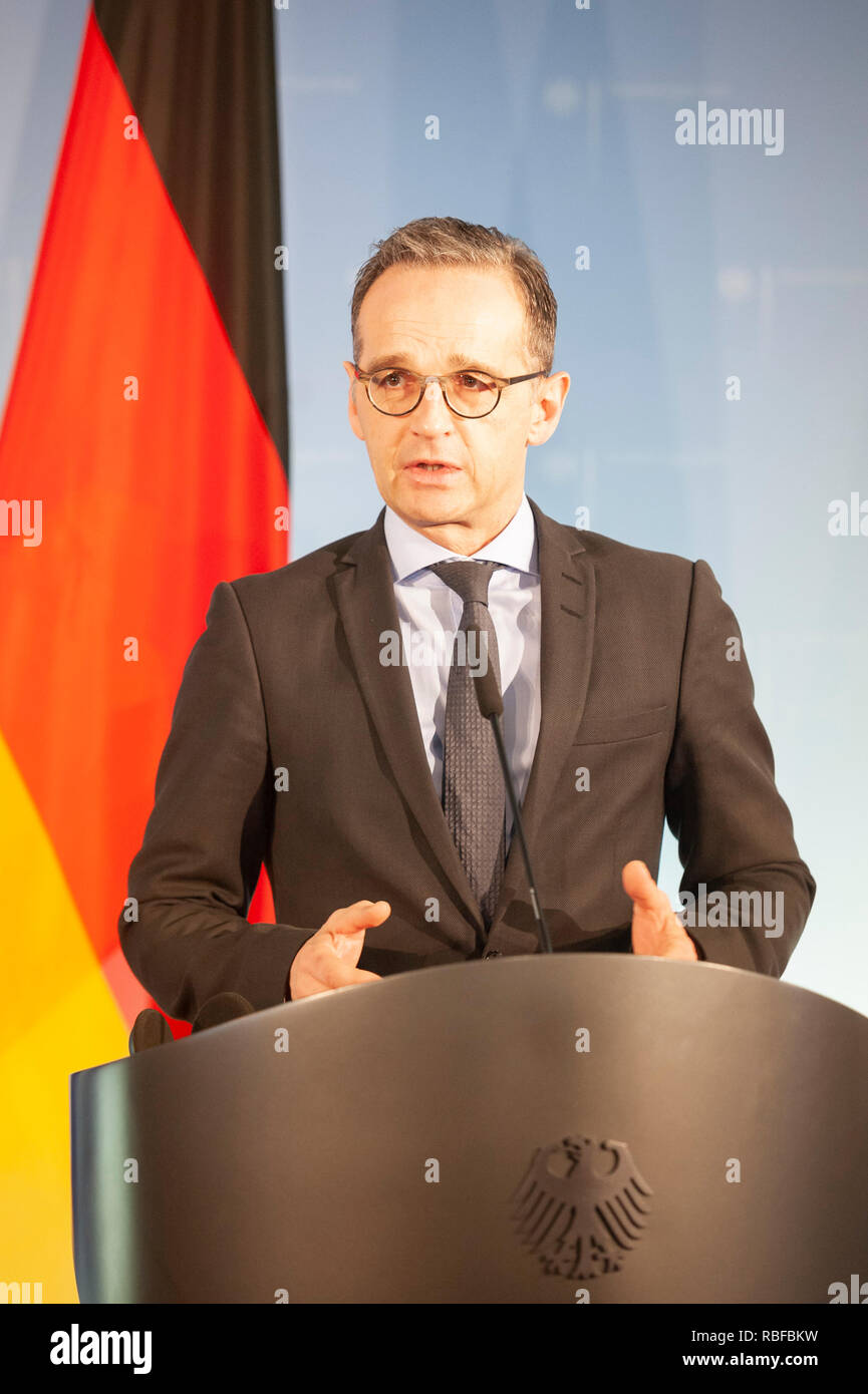 Berlino, Germania. Il 10 gennaio 2019. Il ministro degli esteri tedesco, Heiko Maas, tiene una conferenza stampa con il Kosovo Ministro degli Esteri, Behgjet Pacolli, prima di colloqui bilaterali tra i due paesi. Credito: Lee Thomas/Alamy Live News Foto Stock