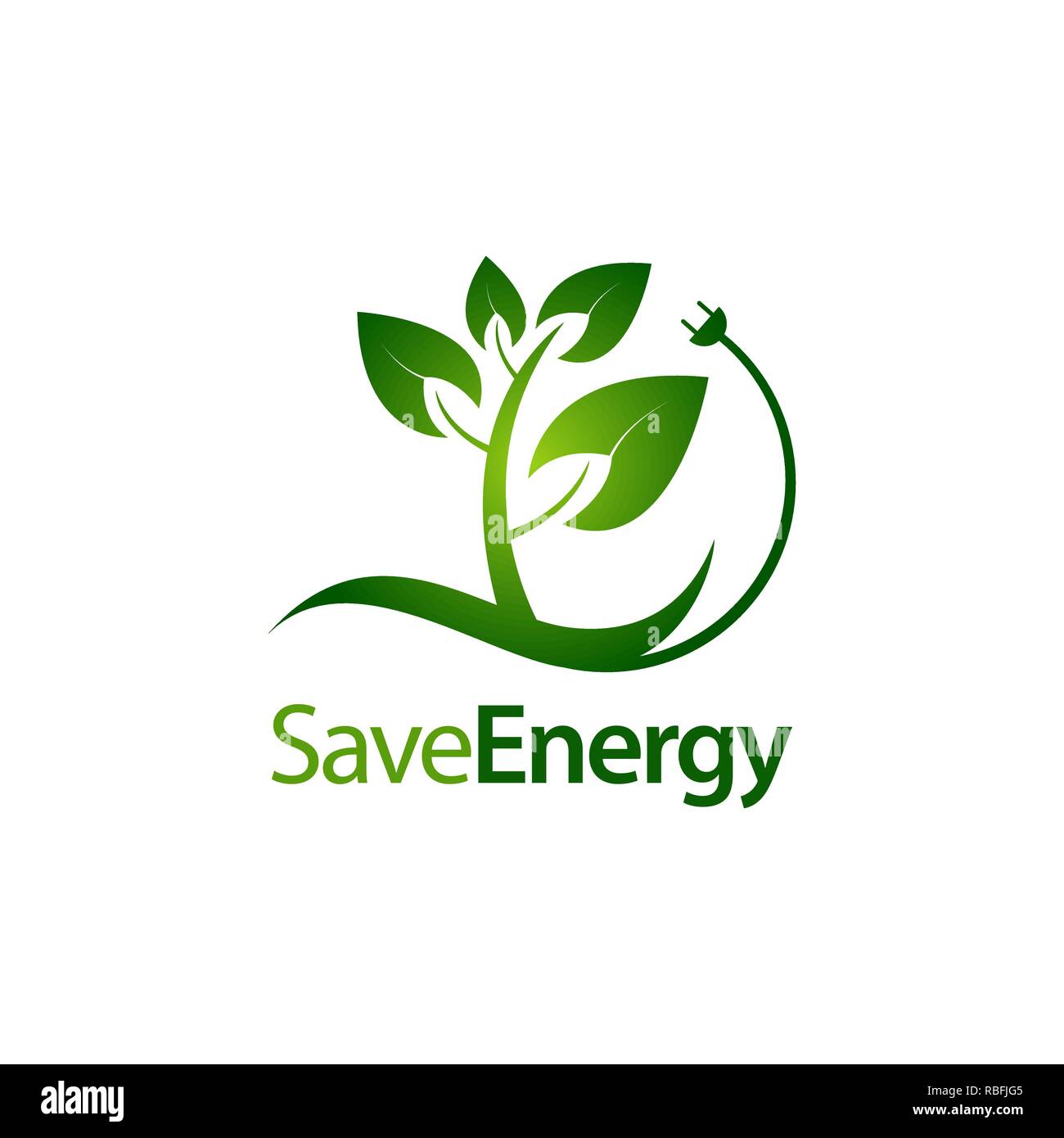 Risparmiare energia stelo lascia con spina elettrica logo icona concept design template idea Illustrazione Vettoriale