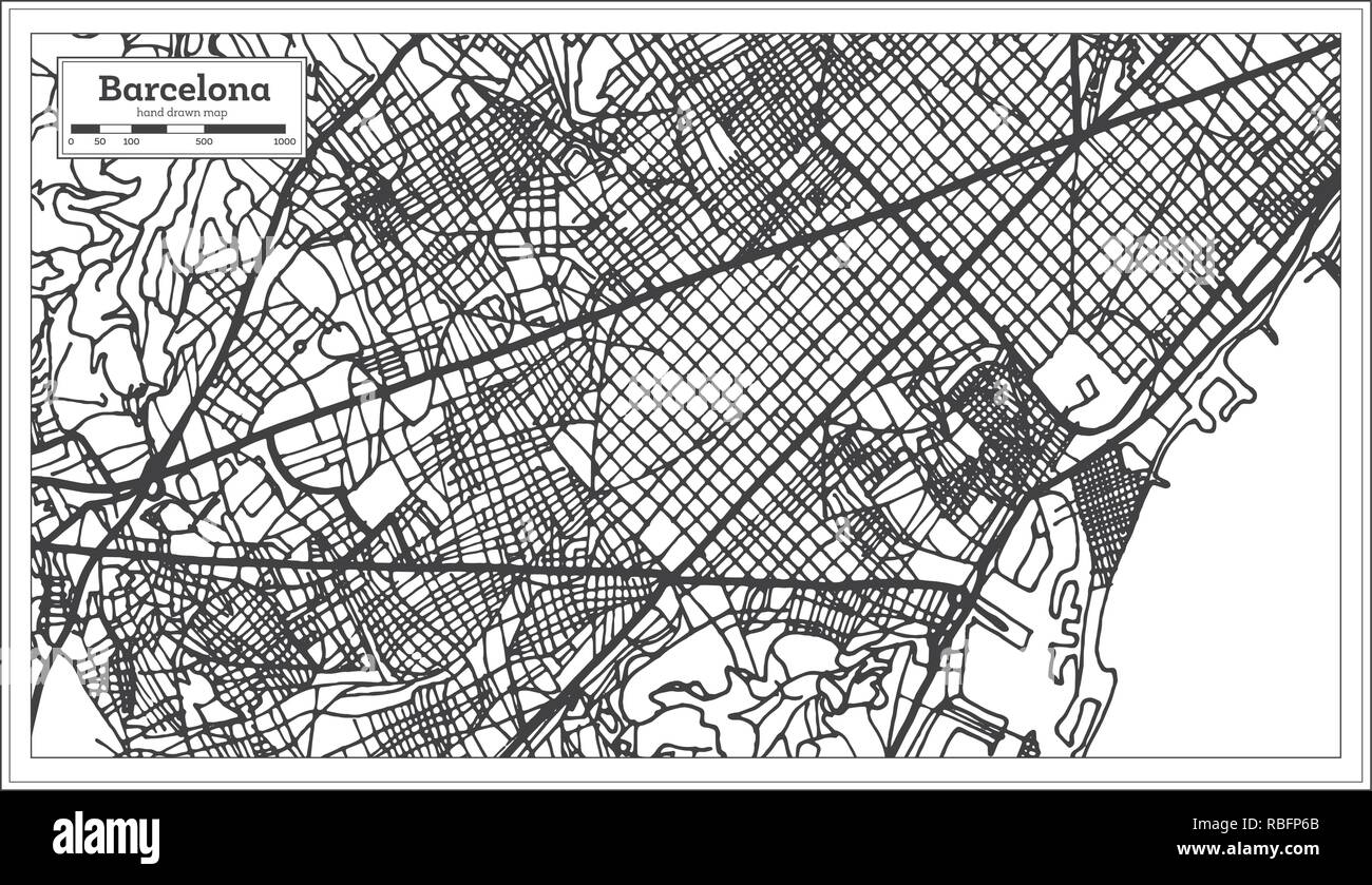 Barcellona Spagna Mappa della città in stile retrò. Mappa di contorno. Illustrazione Vettoriale. Illustrazione Vettoriale