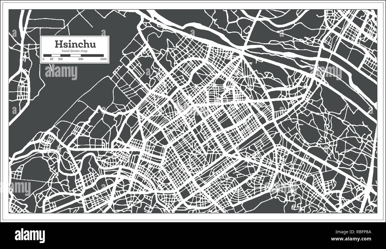 Hsinchu Taiwan Mappa della città in stile retrò. Mappa di contorno. Illustrazione Vettoriale. Illustrazione Vettoriale