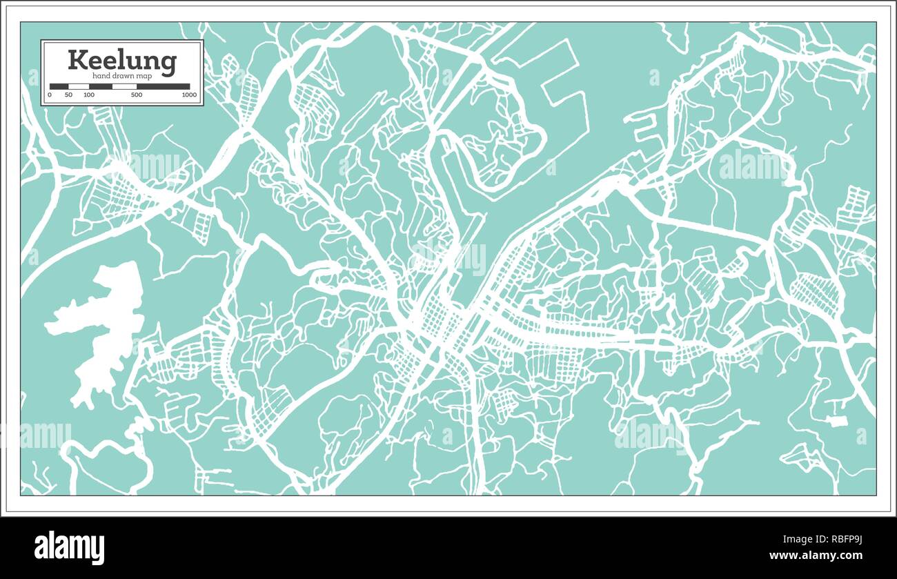 Keelung Taiwan Mappa della città in stile retrò. Mappa di contorno. Illustrazione Vettoriale. Illustrazione Vettoriale
