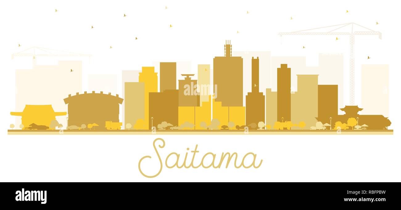 Saitama Giappone skyline della città Silhouette con Golden edifici isolati su bianco. Illustrazione Vettoriale. Viaggi di affari e turismo Concept. Illustrazione Vettoriale