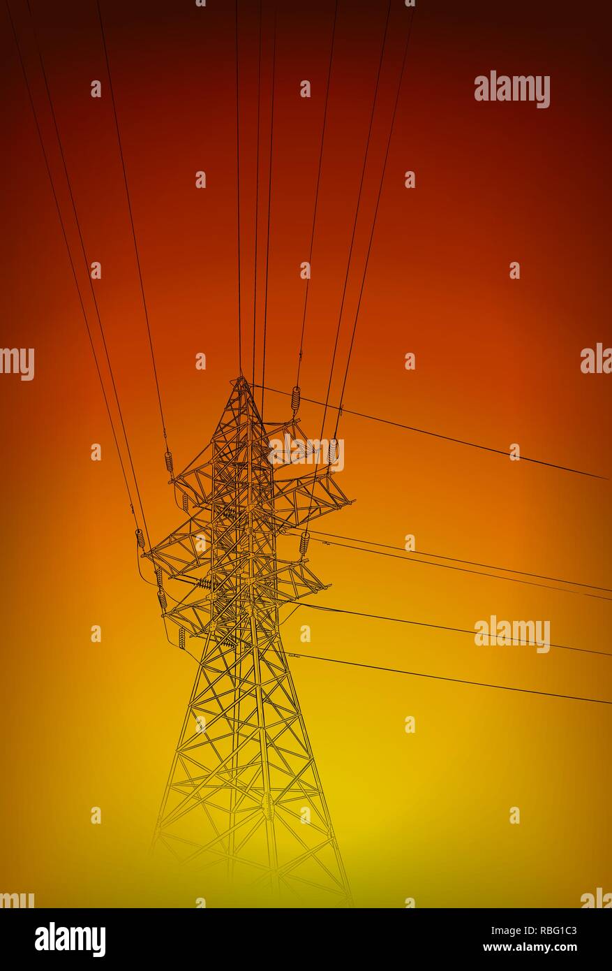 Mano bozzetto di torre elettrico su bianco Illustrazione Vettoriale