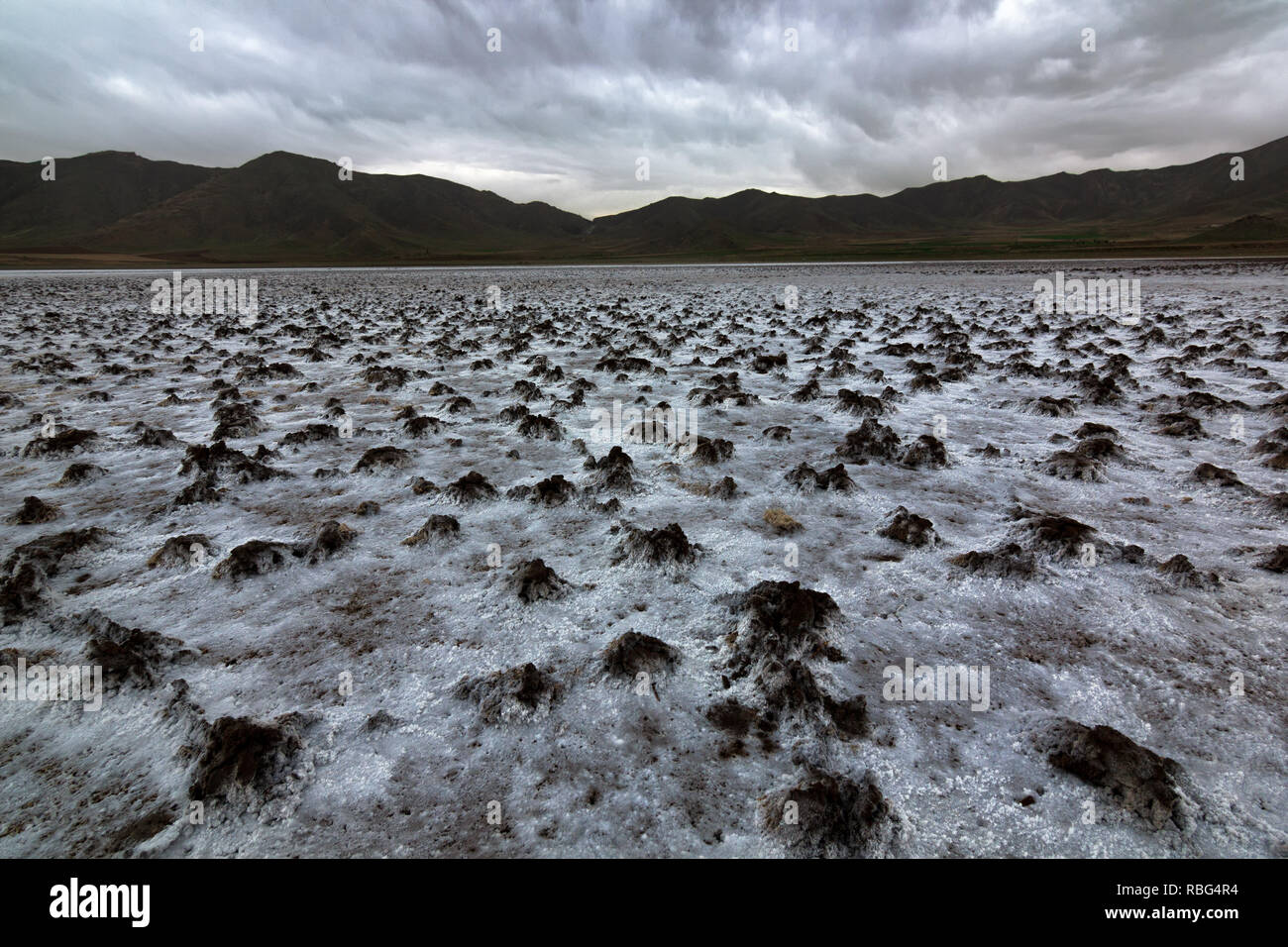 Una strana forma di Urmia lake, il secondo più grande lago salato al mondo situato nel nord-ovest dell'Iran, 90 % di Urmia lago ha essiccato fino dal 2002. Foto Stock