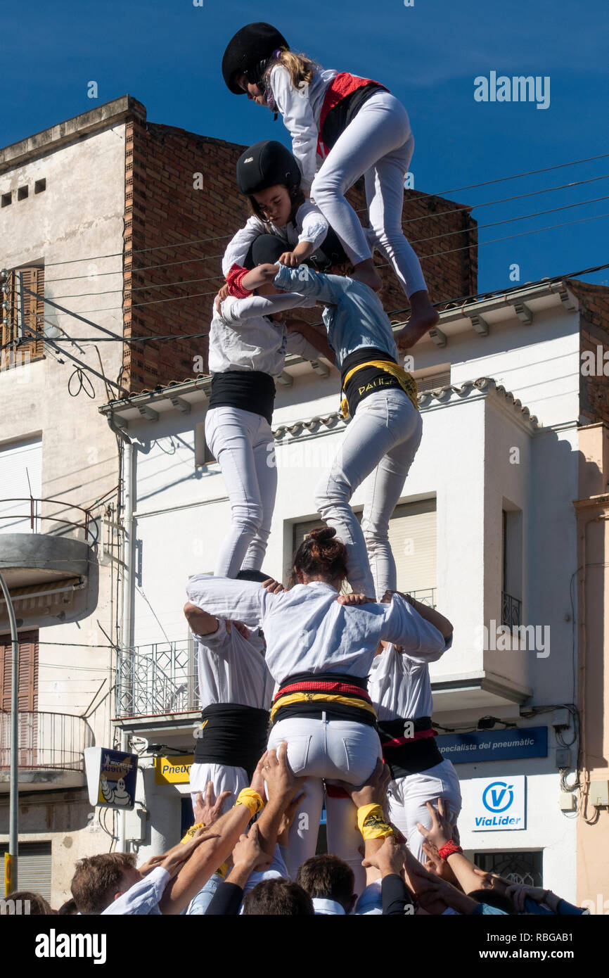 Castellers (Torri Umane).Il festival tradizionale.Tremp.Lleida.Catalunya.La Spagna Foto Stock