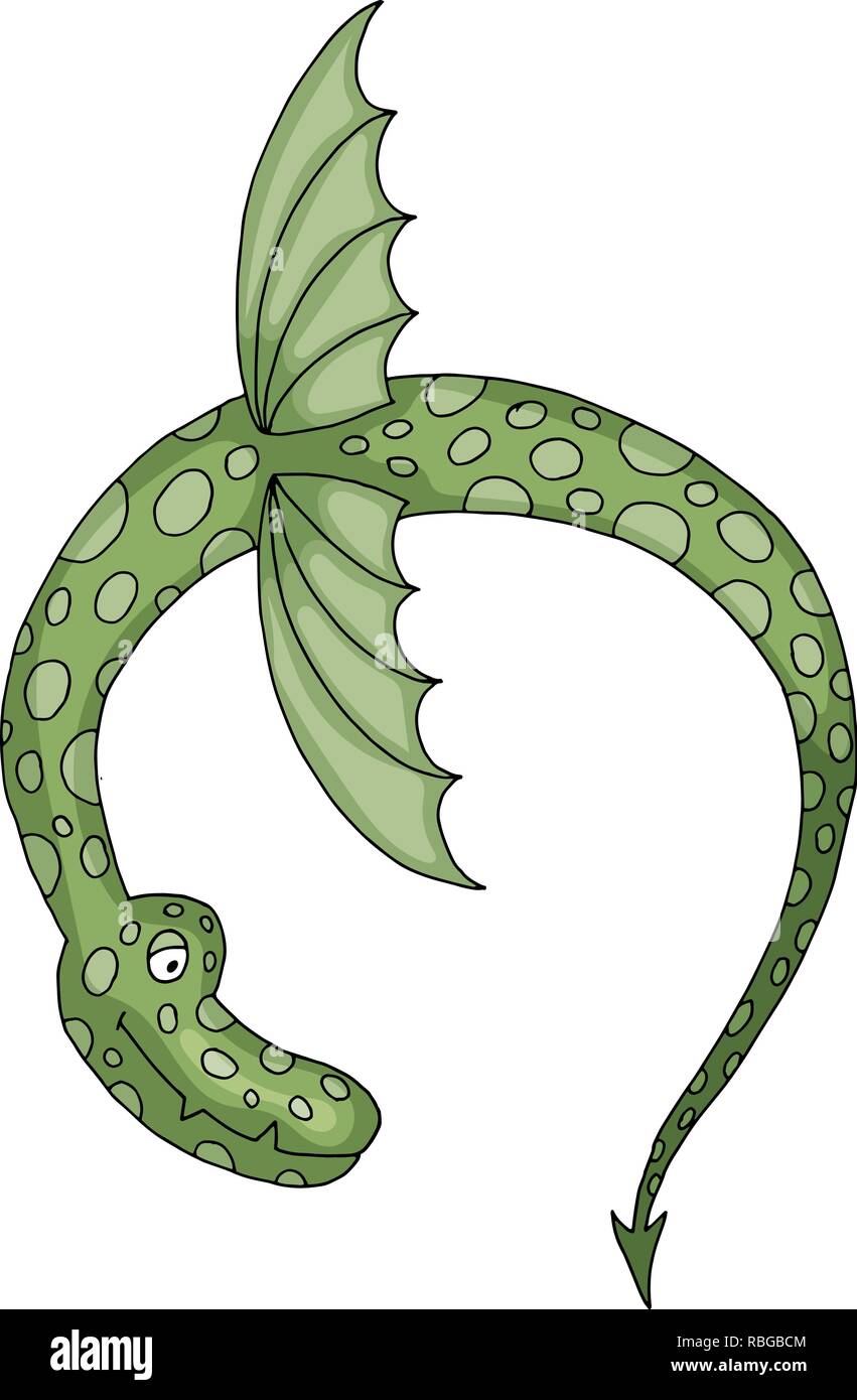 Flying Dragon wyvern, e mitico animale fantastico vettore illustrazione cartoon Illustrazione Vettoriale