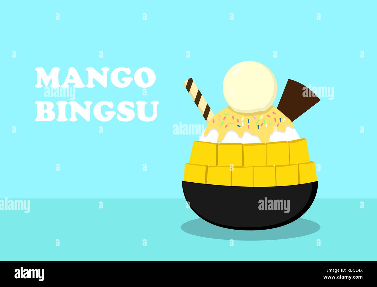 Il coreano dessert ; Mango bingsu su blu , vector art design Illustrazione Vettoriale