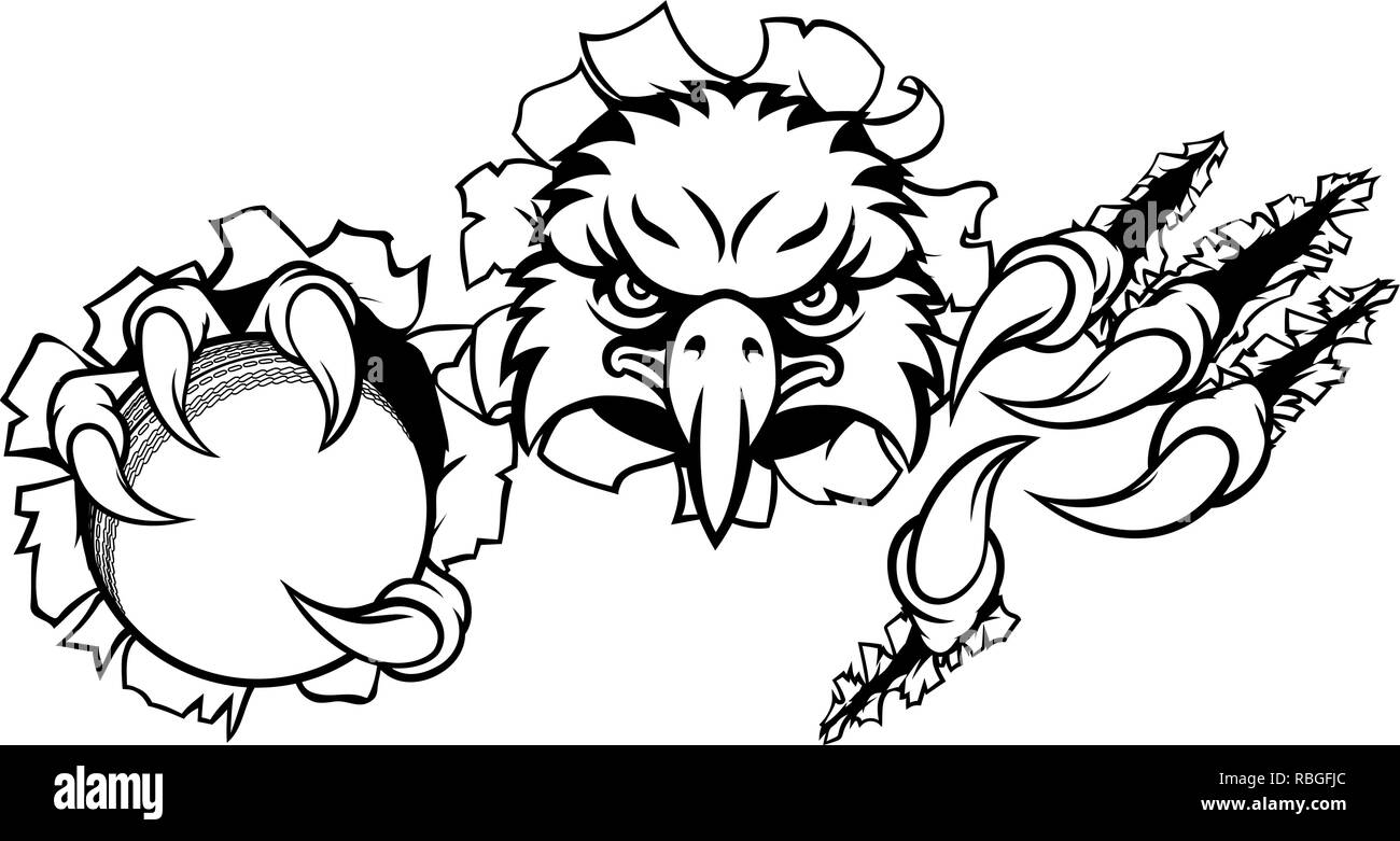 Eagle Cricket mascotte cartoon sfondo di strappo Illustrazione Vettoriale