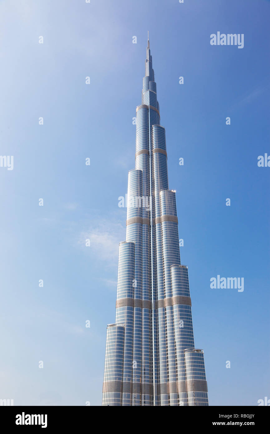 Un dettaglio di Burj Khalifa, il mondo il più alto edificio, situato a Dubai negli Emirati Arabi Uniti. Foto Stock