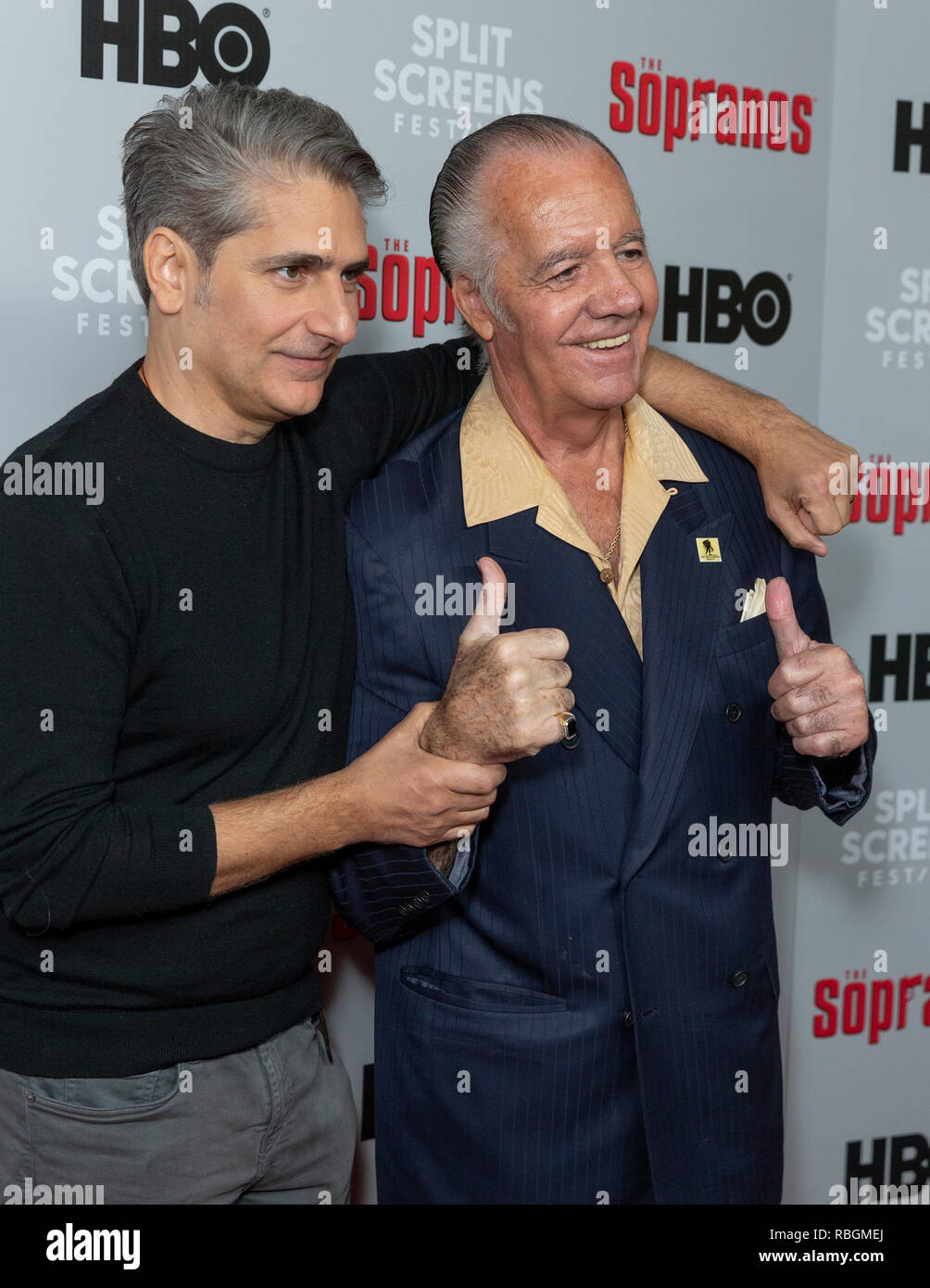 New York, Stati Uniti. 9 Gen, 2019. Michael Imperioli e Tony Sirico frequentare i soprani ventesimo anniversario di screening e di discussione al teatro SVA Credito: Lev Radin/Pacific Press/Alamy Live News Foto Stock