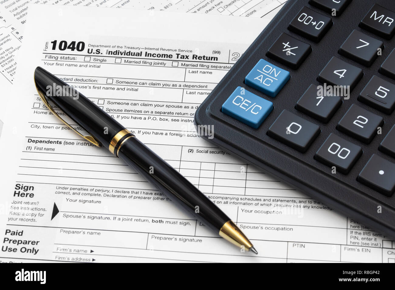 Noi 1040 forma fiscale. Periodo imponibile. Pagamento tasse concetto. Foto Stock