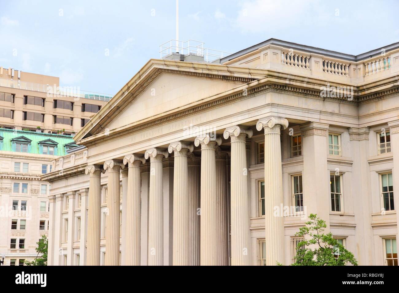 Washington DC, capitale degli Stati Uniti. Dipartimento del Tesoro edificio. Foto Stock