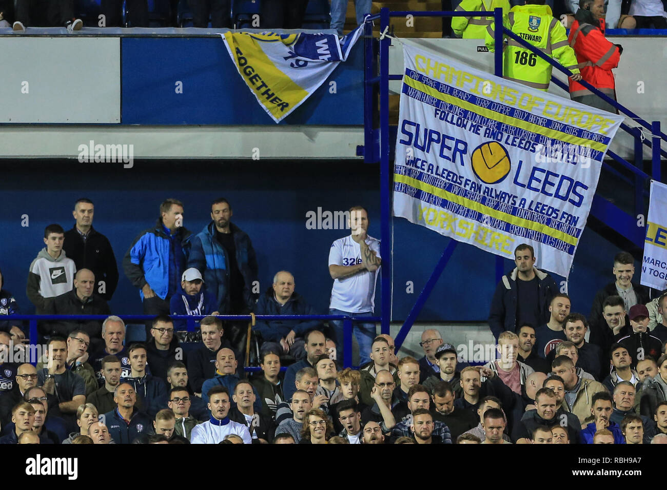 Il 28 settembre 2018, Hillsborough, Sheffield, Inghilterra; Sky scommessa campionato, Sheffield Mercoledì v Leeds Utd : ventola di Leeds volto nella folla Credito: Mark Cosgrove/News immagini, English Football League immagini sono soggette a licenza DataCo Foto Stock