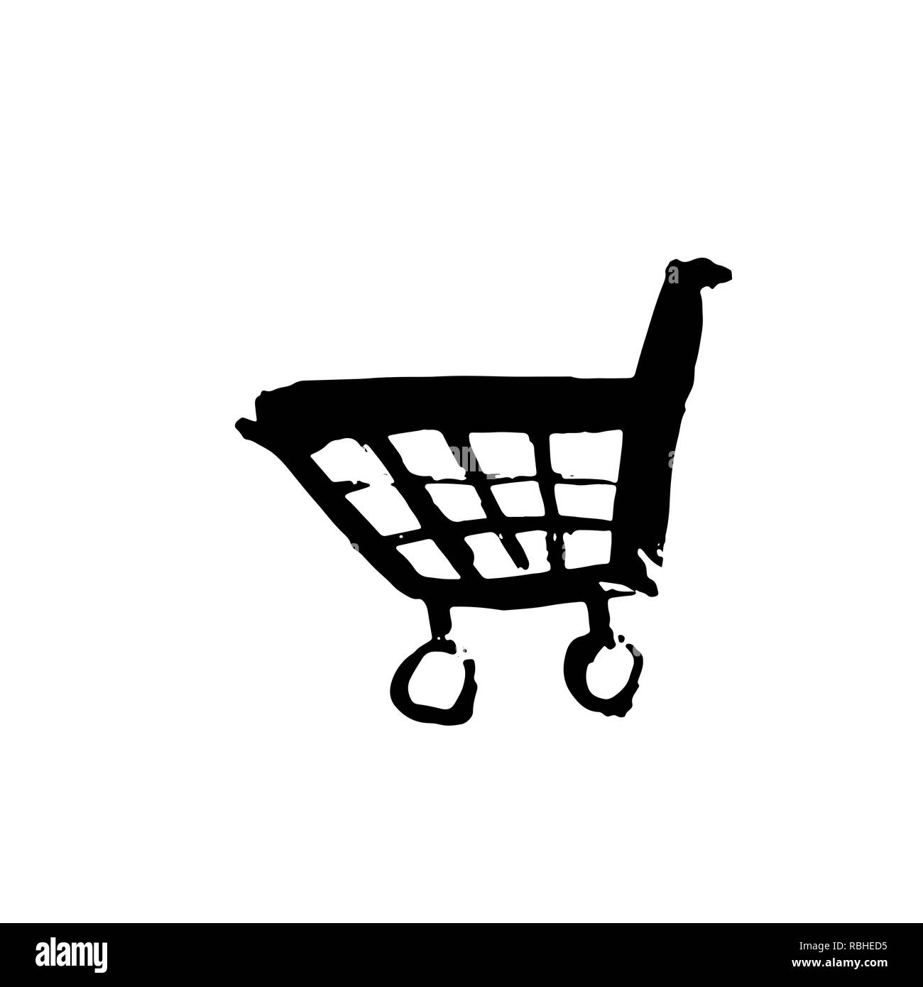 Carrello spesa grunge icona. Handdrawn illustrazione vettoriale. Illustrazione Vettoriale