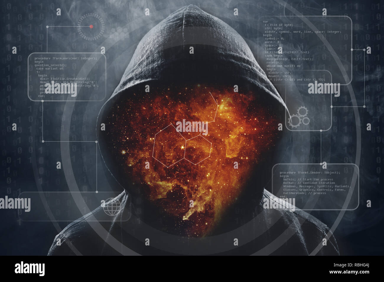 Uomo in una cappa con spazio invece di una faccia Foto Stock