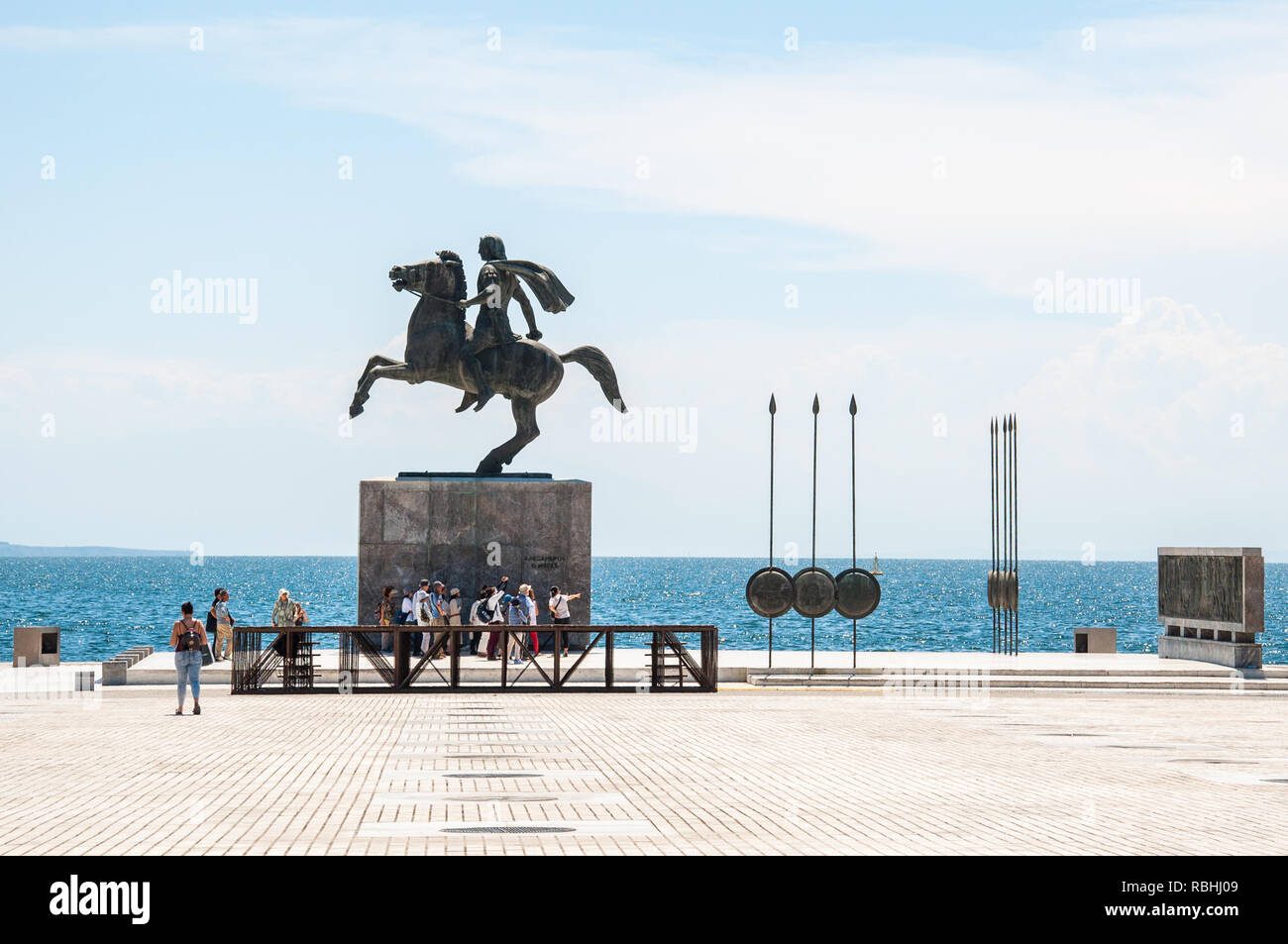 Il lungomare di Salonicco è doiminated dalla statua di Alessandro il Grande Foto Stock