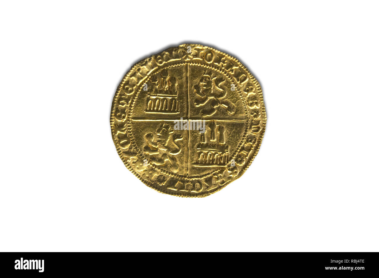 Cordoba, Spagna - Dic 7th, 2018: Giovanni II di Castiglia (1406-1454) moneta in oro. Dobla de la Banda complementare. Cordoba Museo Archeologico, Spagna Foto Stock