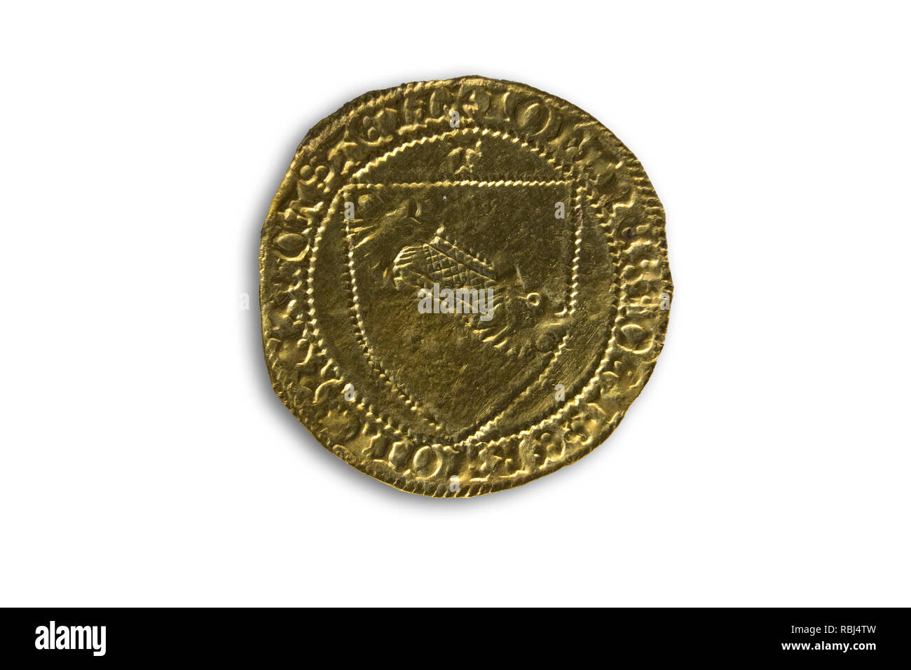 Cordoba, Spagna - Dic 7th, 2018: Giovanni II di Castiglia (1406-1454) moneta in oro. Dobla de la banda di retromarcia. Córdoba Museo Archeologico, Spagna Foto Stock