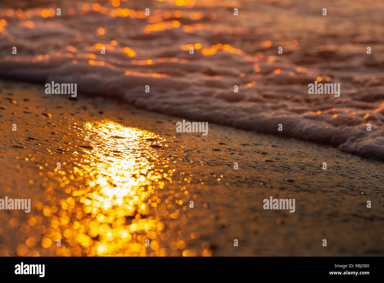 Sun alla riflessione su un bech durante susnset. Immagine può essere usato come uno sfondo Foto Stock