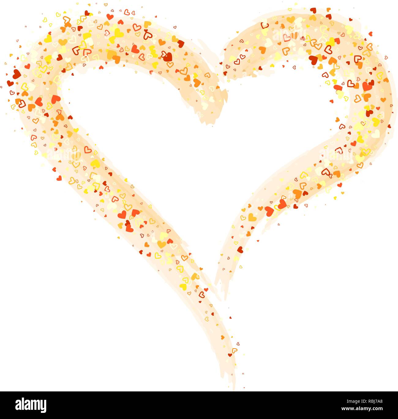 Sfondo vettoriale con oro glitter cuore dipinta su bianco. Illustrazione Vettoriale