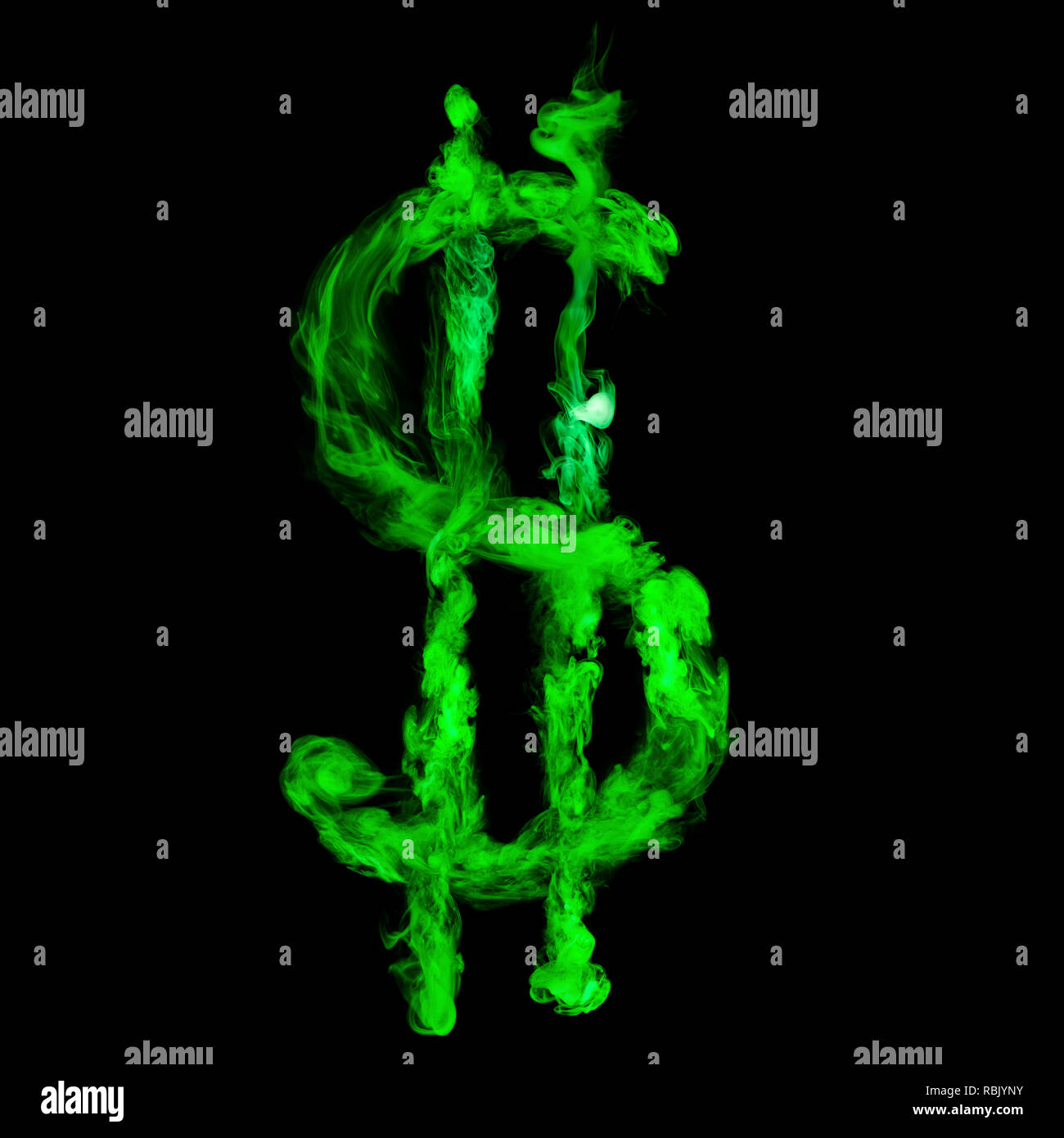 Il simbolo del dollaro dal verde fumo colorato isolati su sfondo nero Foto Stock