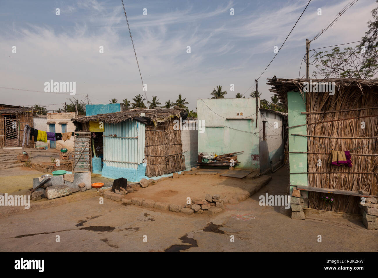 Case di villaggio in Hampi, Karnataka, India Foto Stock