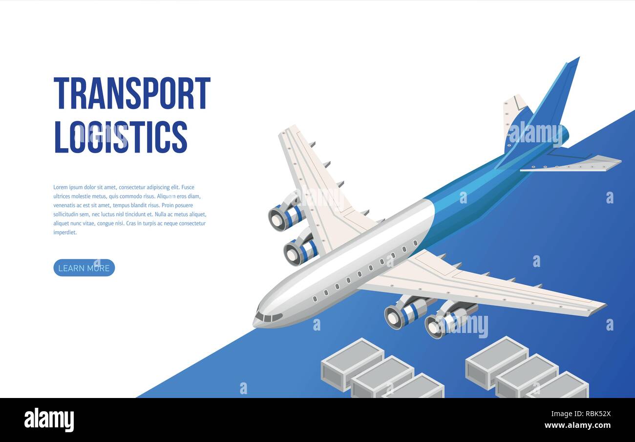 Contemporaneo design web isometry nella pagina di presentazione di informazioni sulla logistica dei trasporti con il piano Illustrazione Vettoriale