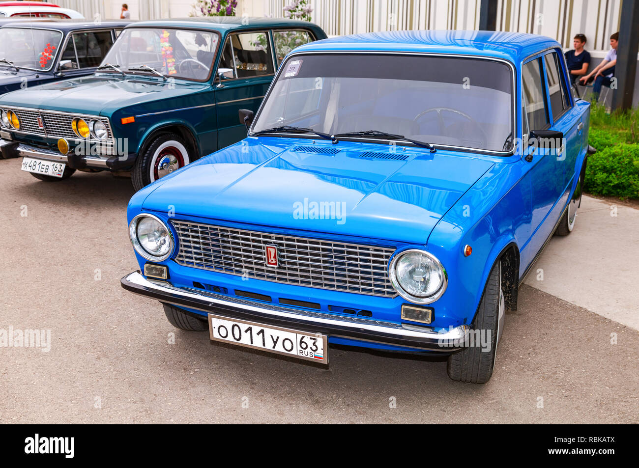 Samara, Russia - 19 Maggio 2018: annata automobilistica russa Lada-2101 presso la parata delle vecchie auto e motor show Foto Stock