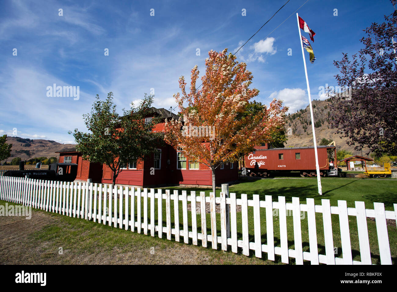 Settembre 25, 2018 - Midway, British Columbia, Canada: vista esterna del bollitore pittoresco Fiume Museum si trova nel villaggio di Midway, British colonna Foto Stock