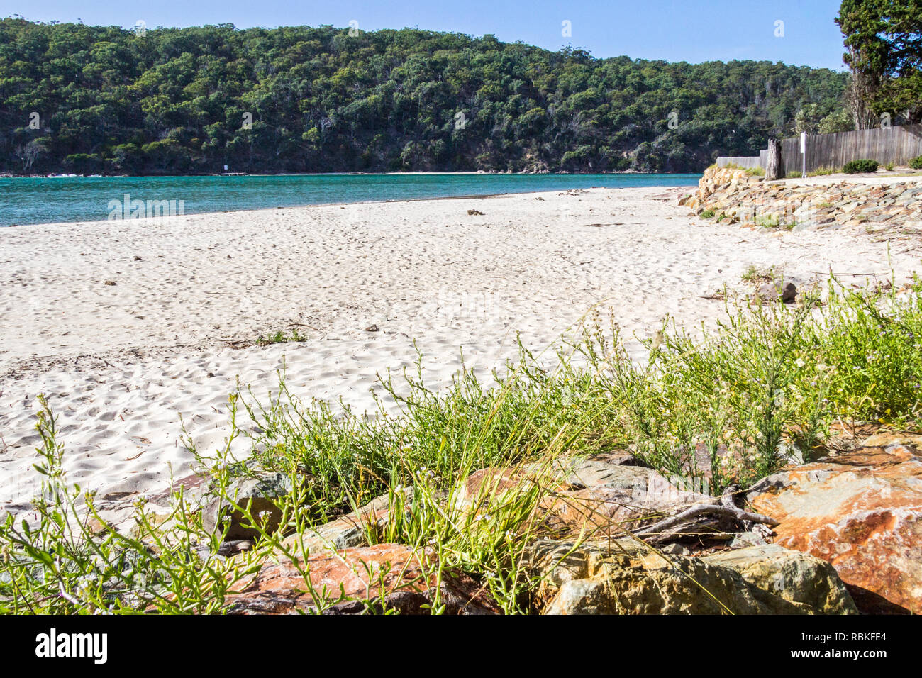 Spiaggia da Pambula estuario del fiume, Nuovo Galles del Sud, Australia Foto Stock