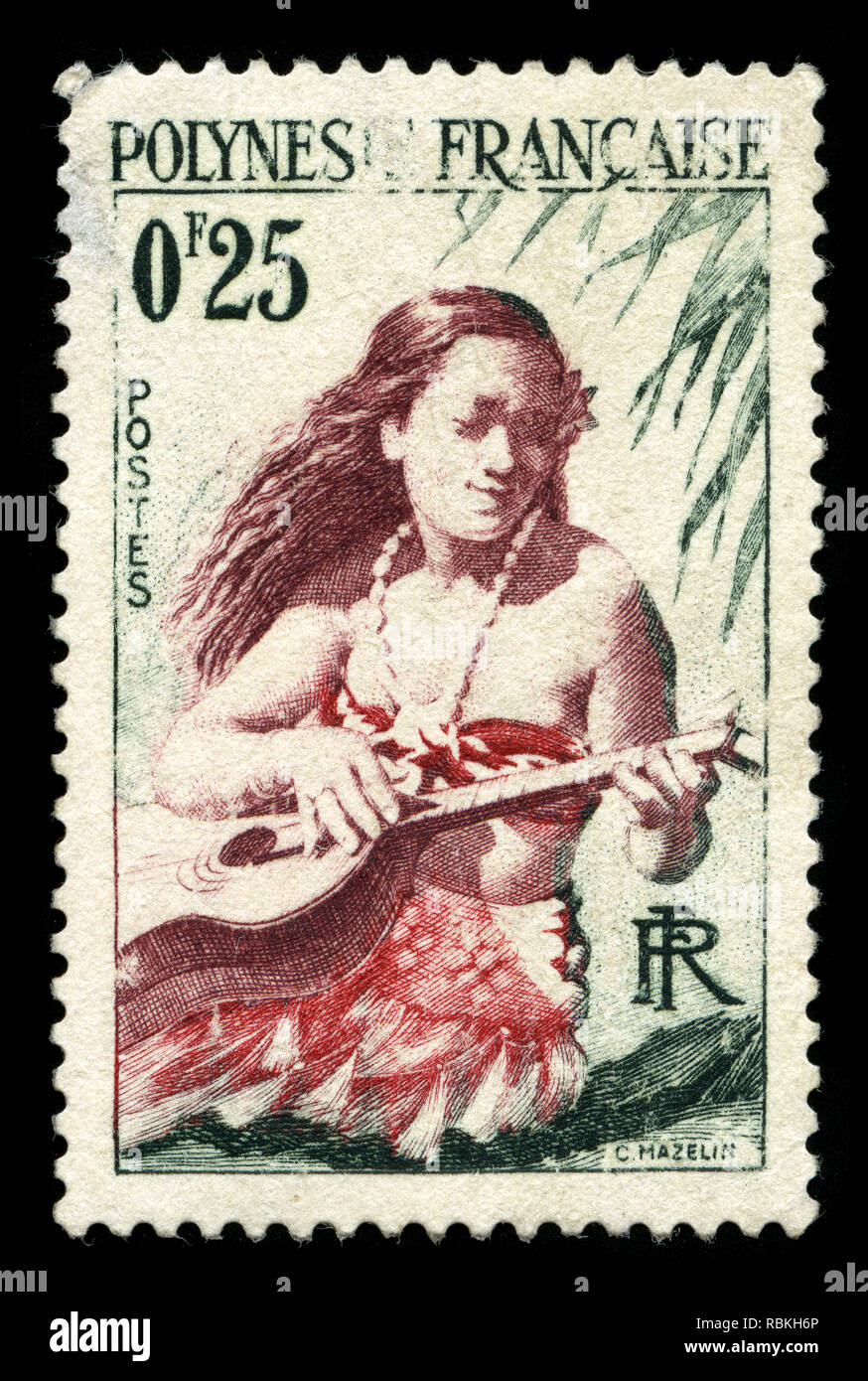 Francobollo dalla Polinesia francese nella serie polinesiano rilasciati nel 1958 Foto Stock
