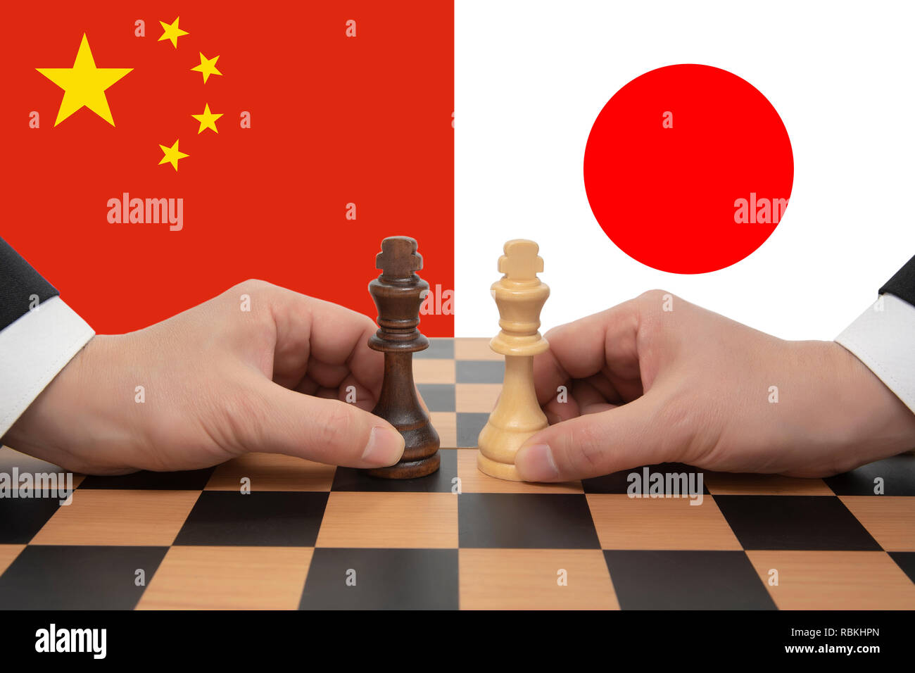 Vertice Cina-giappone espressa in una partita a scacchi. Foto Stock