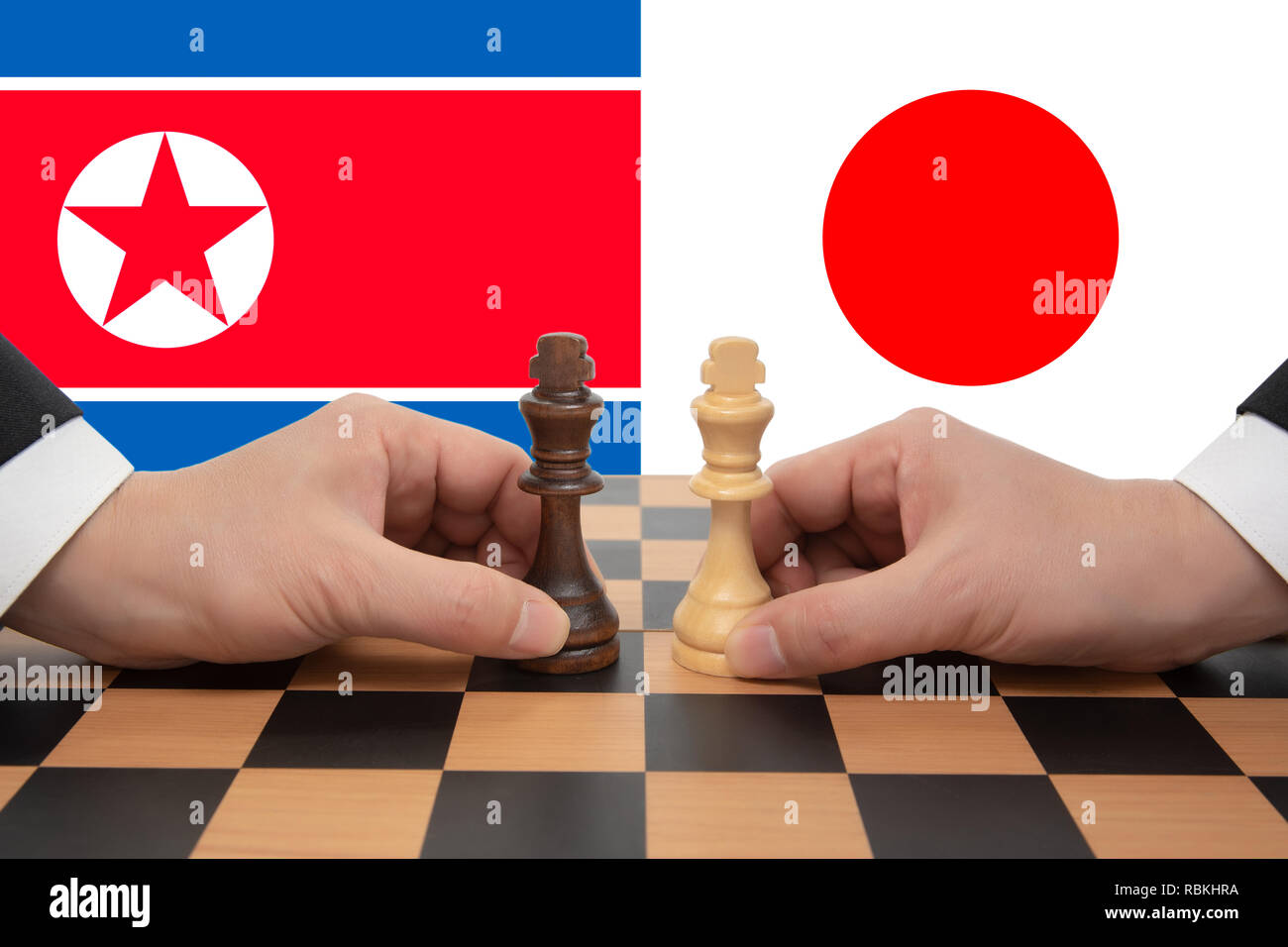 Nord Vertice Korea-Japanespressa in una partita a scacchi. Foto Stock