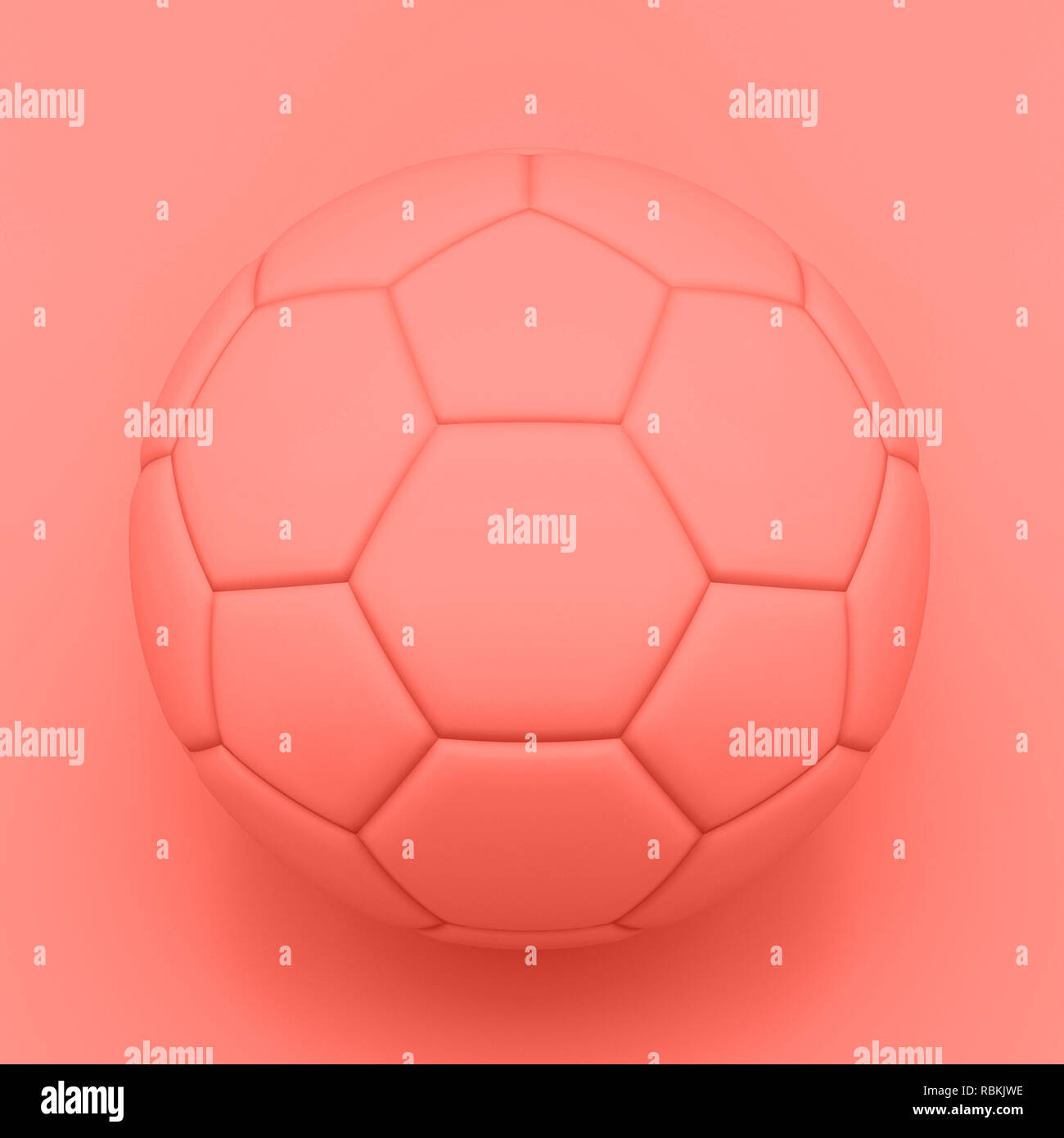 Pallone da calcio dipinto di tendenza coralli viventi colore. Vista dall'alto. Sport moderno design in stile minimal. Effetto monocromatica. 3D render illustrazione. Foto Stock